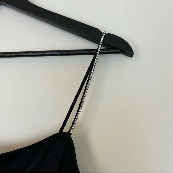 Wilfred Aritzia Satin Mini Dress Rhinestone Sparkle Black XS Cocktail Party Fall - Picture 3 of 8